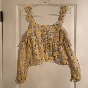 Intermix Yellow Floral Cold Shoulder Top